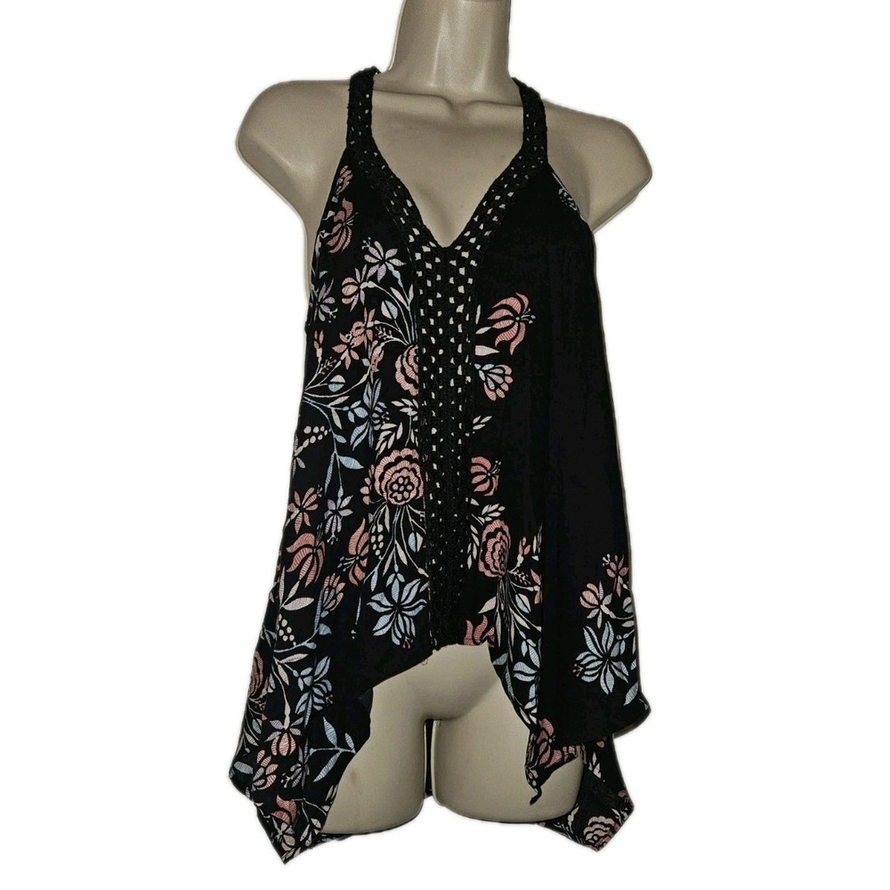 Ella Moss Size‎ XS Asymmetrical Floral Tank Top Cover Up Crochet Knit Whimsycore